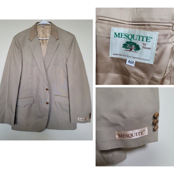 NEW Mesquite Niver Western Blazer Jacket Mens 46R Corduroy Accent Tan Brown - Picture 1 of 15